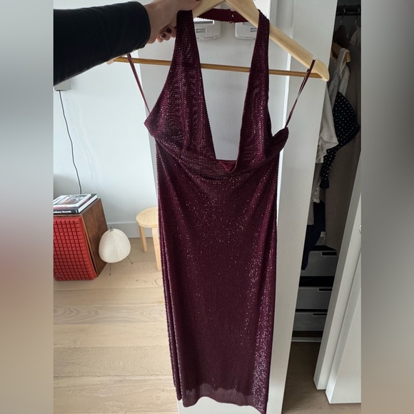 Genie Diamante Halter Midi Dress - Mahogany Meshki - Picture 3 of 4